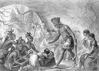 Il capitano Smith salvato da Pocahontas, 1607, inciso da D.G.Thompson, XIX secolo
